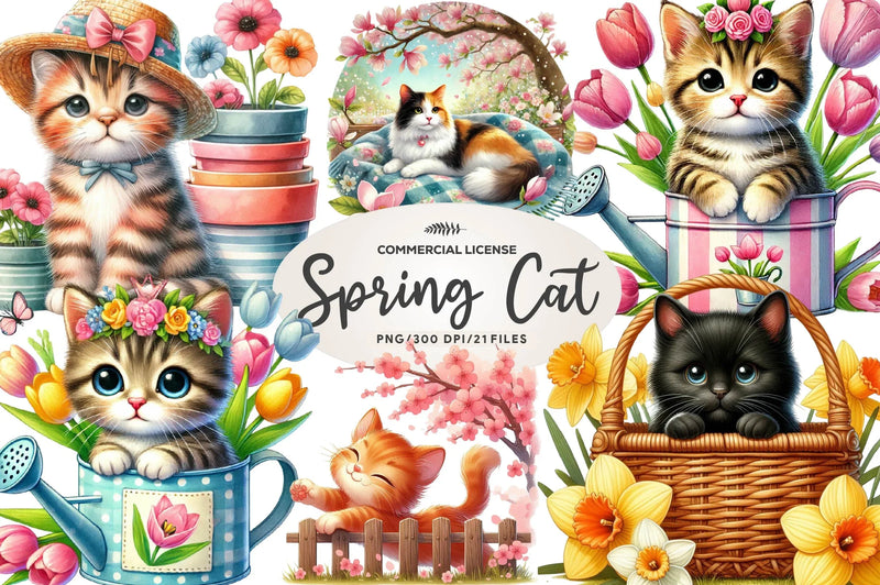 Spring Cat Clipart Bundle - CraftNest - Digital Crafting and Art