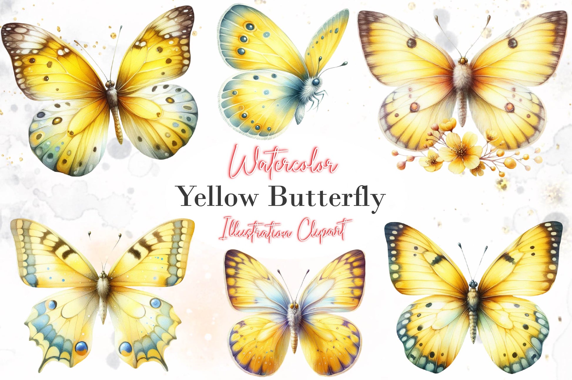 Yellow Butterfly Floral Clipart Bundle - CraftNest - Digital Crafting and Art