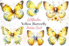 Yellow Butterfly Floral Clipart Bundle - CraftNest - Digital Crafting and Art