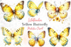 Yellow Butterfly Floral Clipart Bundle