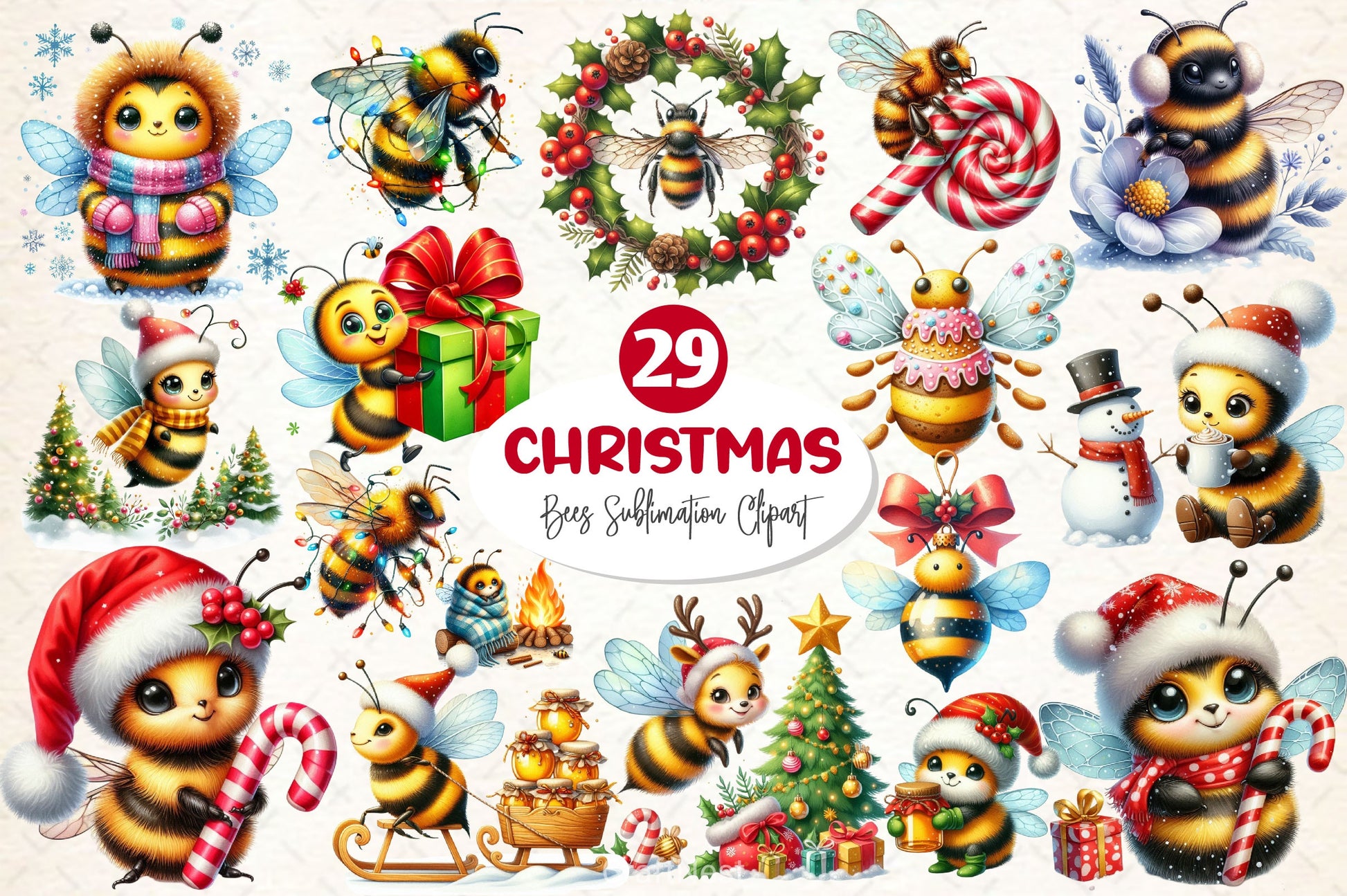 Christmas Bee Clipart Bundle - CraftNest - Digital Crafting and Art