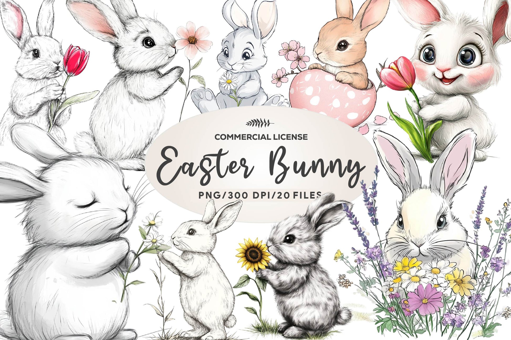 Cute Easter Bunny Clipart Bundle 2 - CraftNest - Digital Crafting and Art