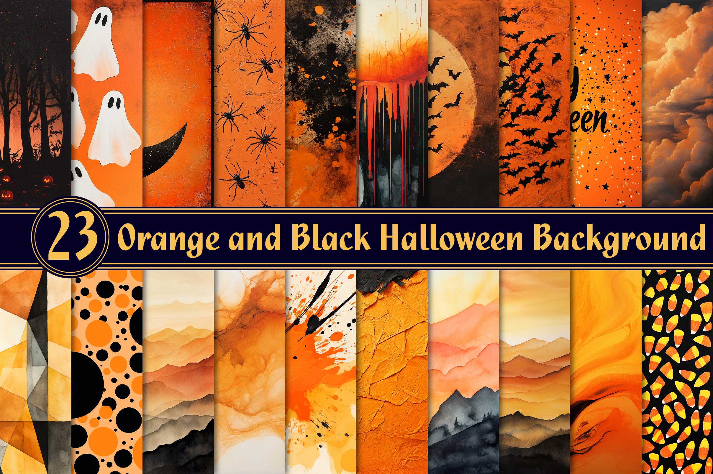 Orange And Black Halloween Background Clipart Bundle - CraftNest - Digital Crafting and Art