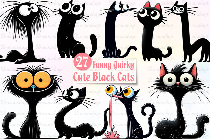 Funny Quirky Black Cats Clipart Bundle - CraftNest - Digital Crafting and Art