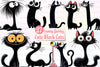 Funny Quirky Black Cats Clipart Bundle