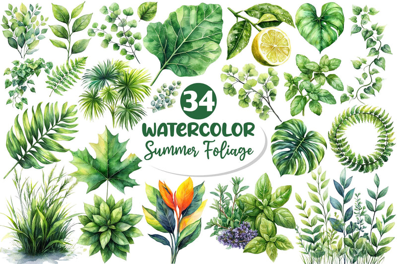 Green Summer Foliage Clipart Bundle 2 - CraftNest - Digital Crafting and Art