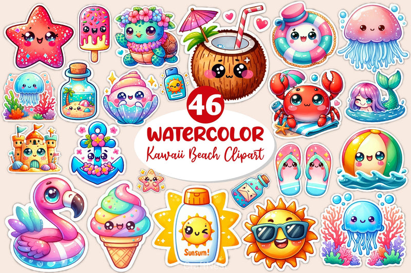 Kawaii Beach Clipart Bundle - CraftNest - Digital Crafting and Art