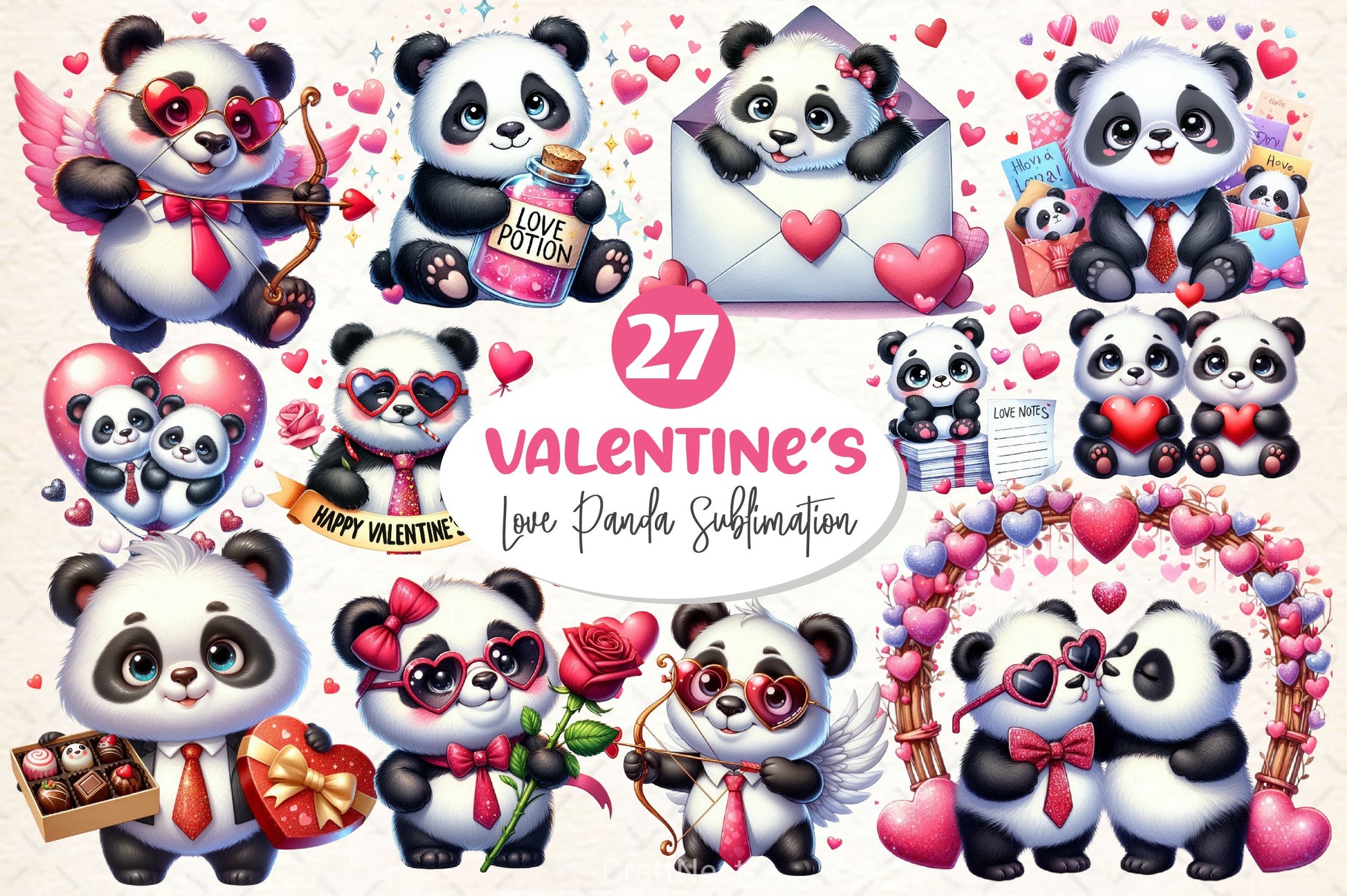 Valentines Day Love Panda Clipart Bundle 2 - CraftNest - Digital Crafting and Art