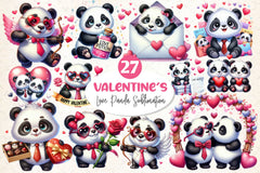 Valentines Day Love Panda Clipart Bundle 2 - CraftNest - Digital Crafting and Art