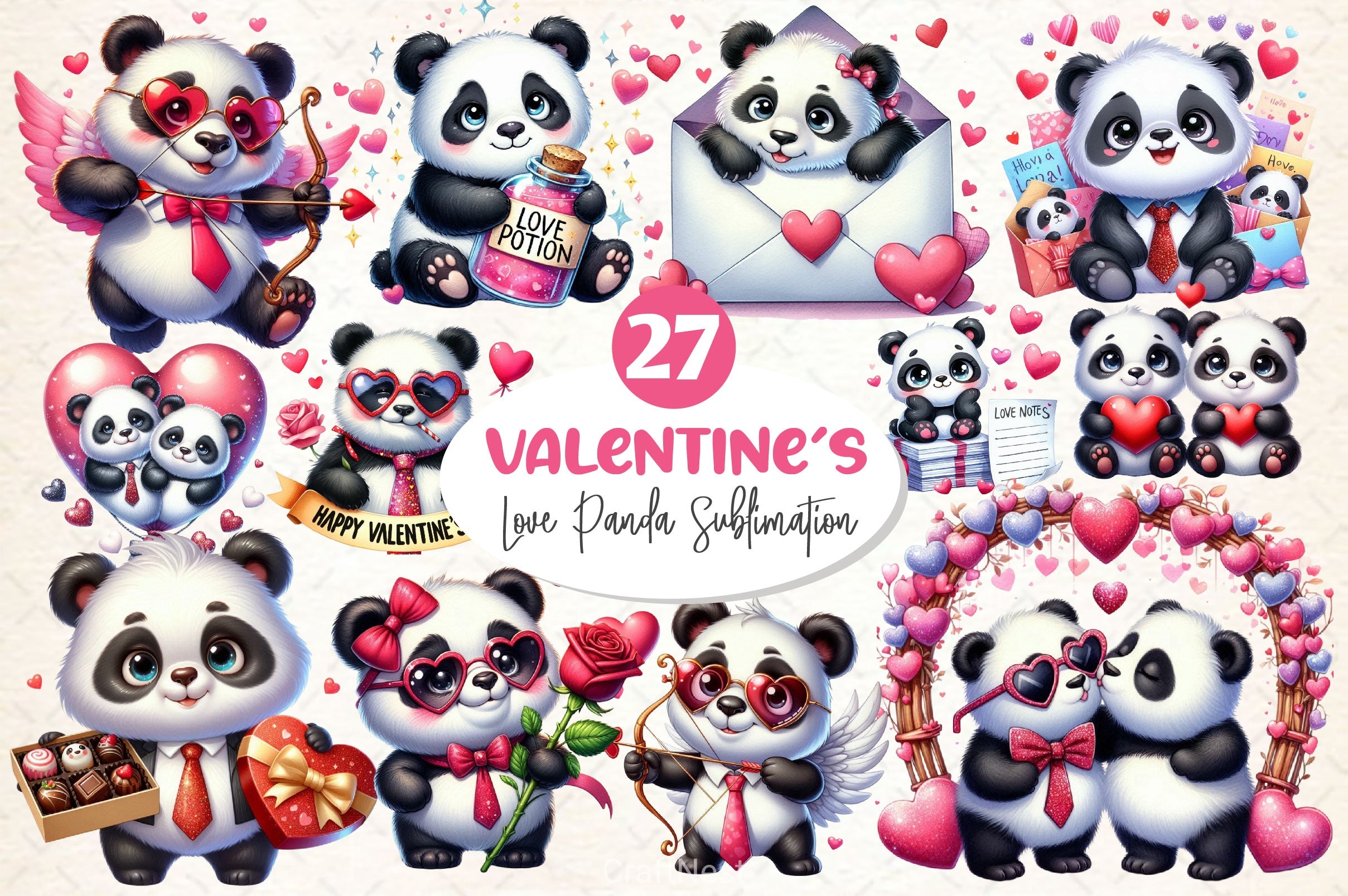 Valentines Day Love Panda Clipart Bundle 2 - CraftNest - Digital Crafting and Art