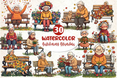 Gardening Grandma With Flowers Clipart Bundle 2 - CraftNest - Digital Crafting and Art