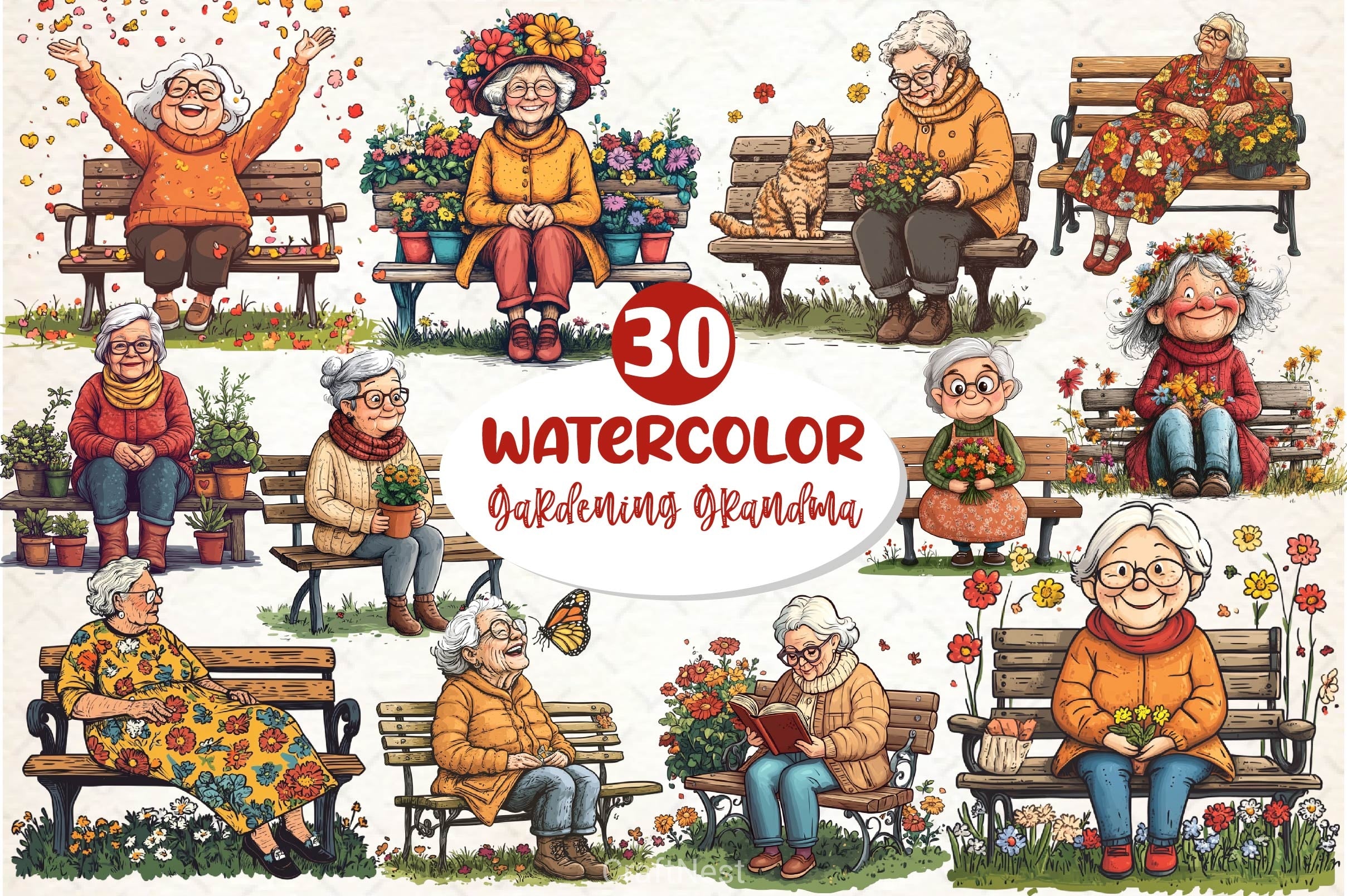 Gardening Grandma With Flowers Clipart Bundle 2 - CraftNest - Digital Crafting and Art