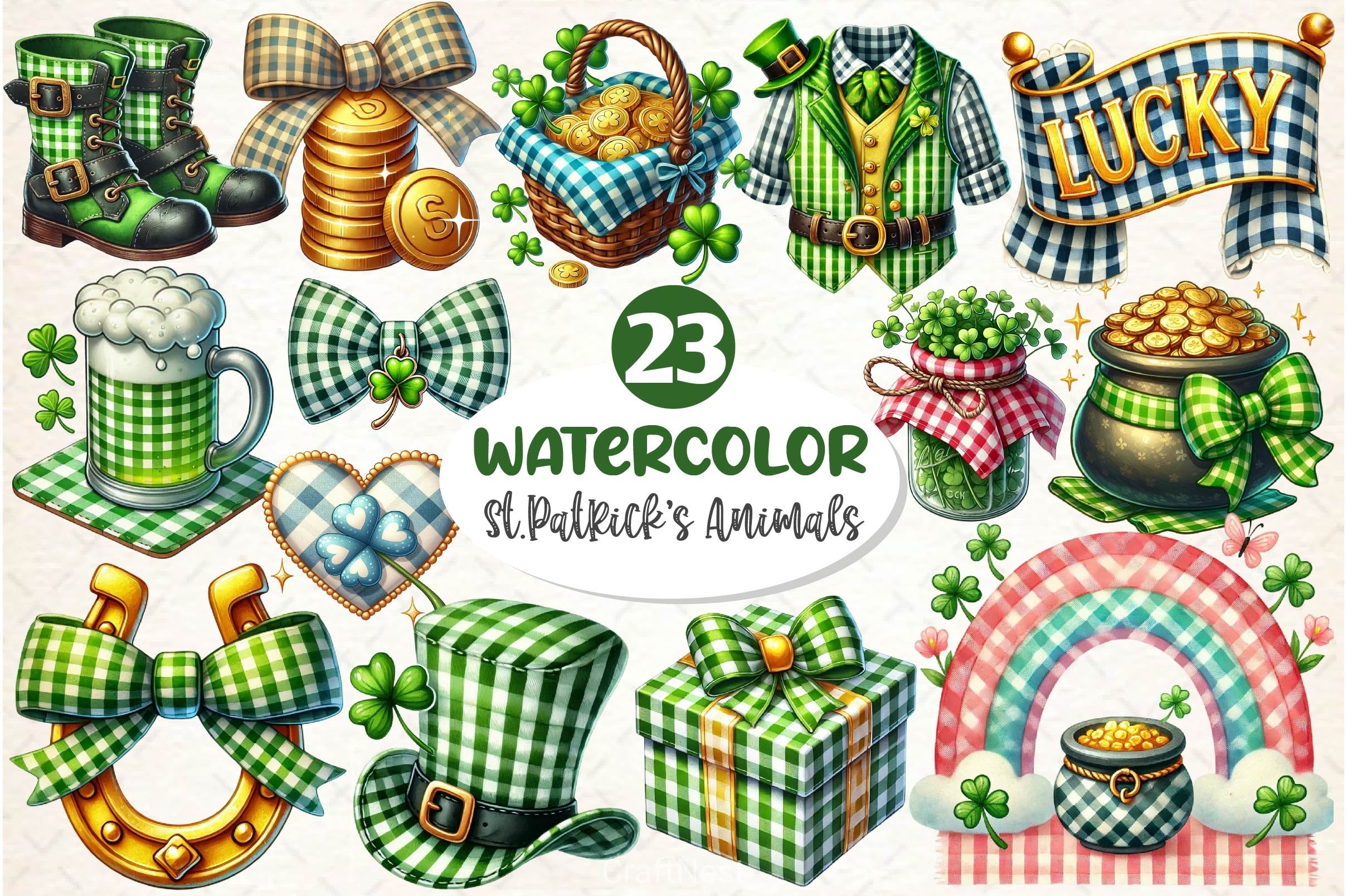 St Patrick Gingham Clipart Bundle - CraftNest - Digital Crafting and Art