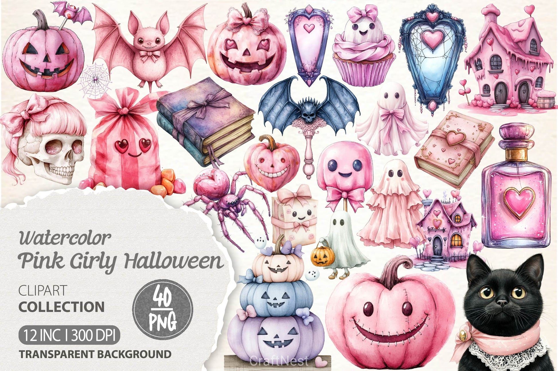 Pink Coquette Girly Halloween Clipart Bundle - CraftNest - Digital Crafting and Art