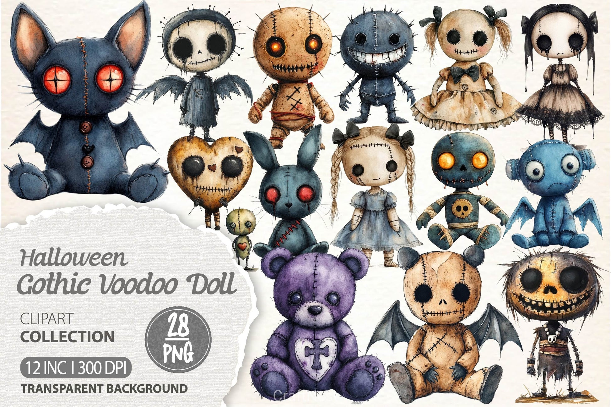 Halloween Gothic Voodoo Doll Clipart Bundle 4 - CraftNest - Digital Crafting and Art