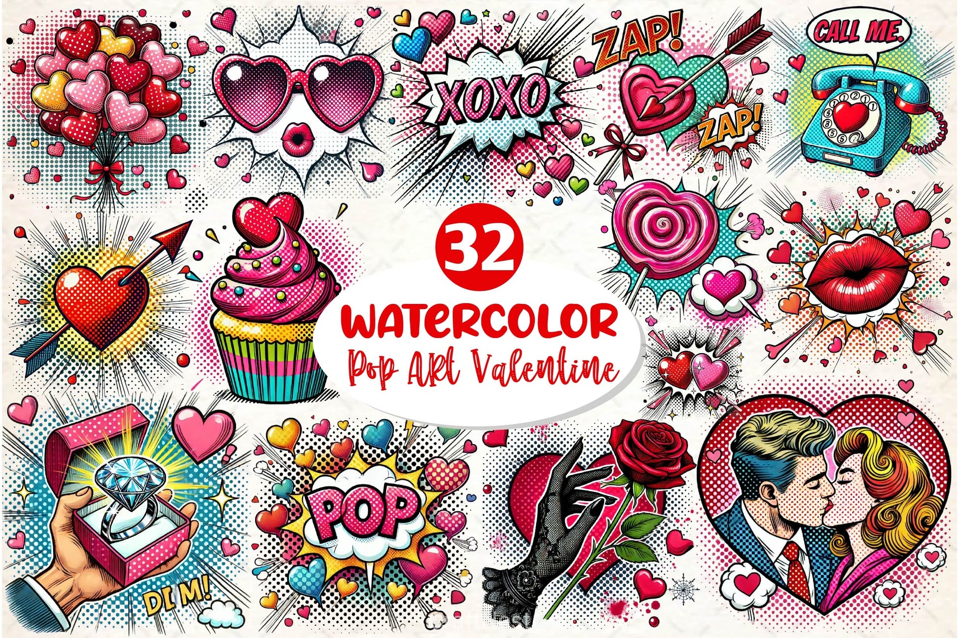 Cute Pop Art Valentines Day Clipart Bundle - CraftNest - Digital Crafting and Art