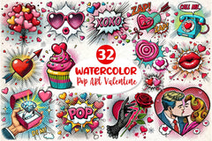 Cute Pop Art Valentines Day Clipart Bundle - CraftNest - Digital Crafting and Art