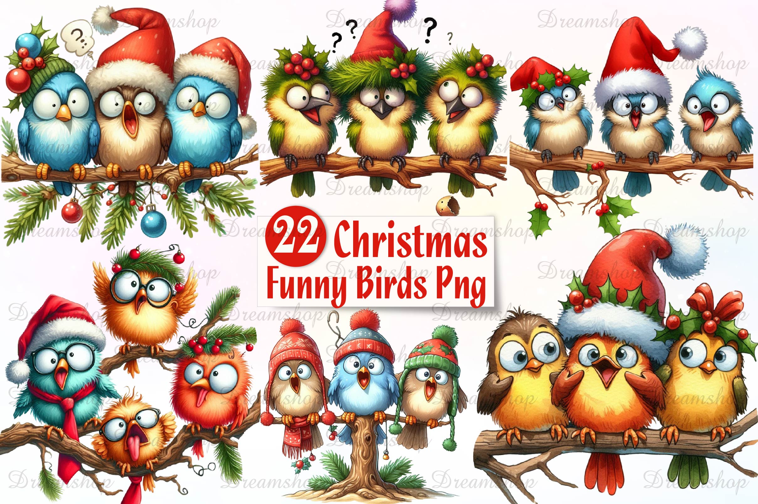 Christmas Funny Birds On Branch Clipart Bundle - CraftNest - Digital Crafting and Art