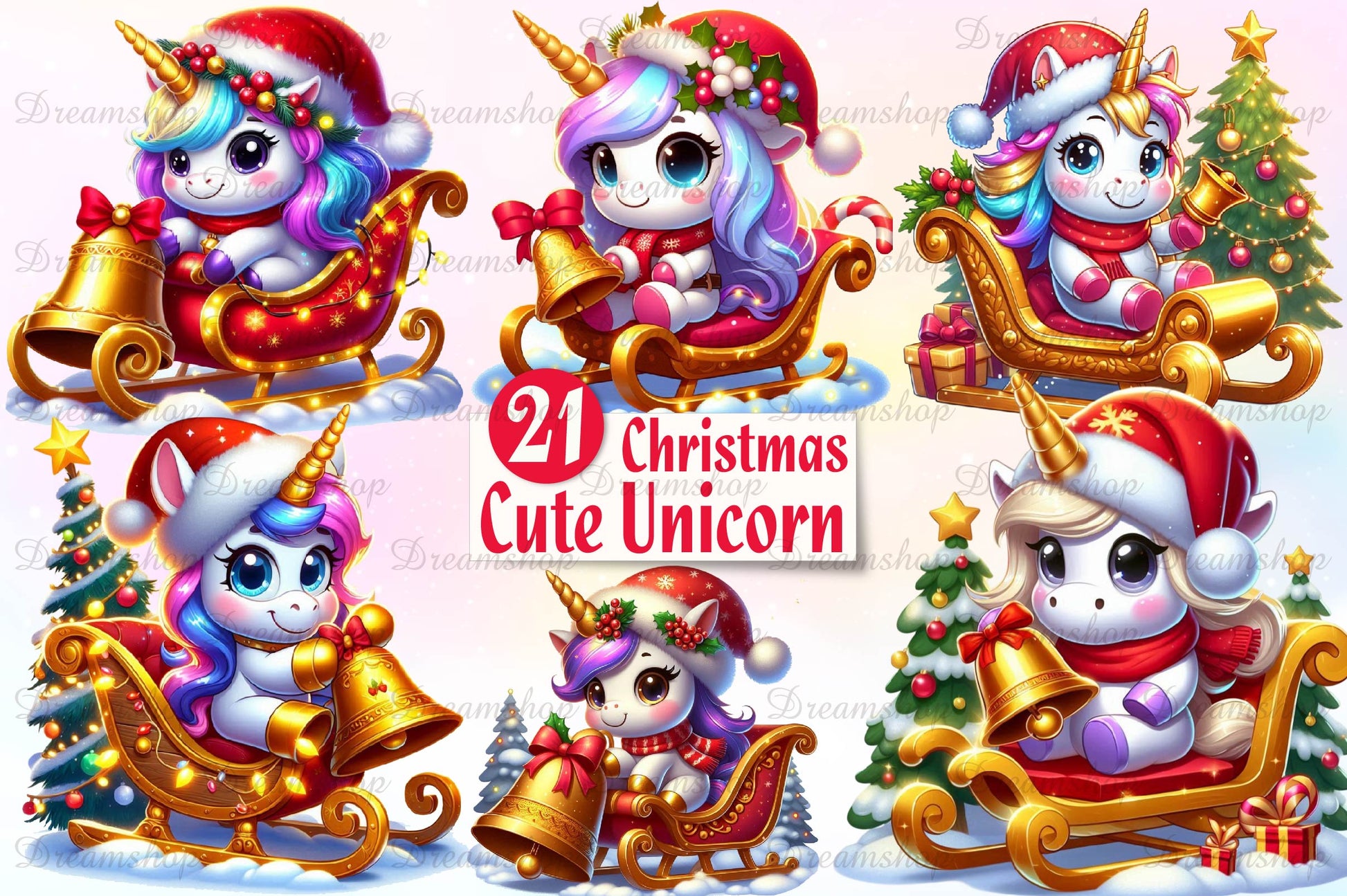 Christmas Cute Unicorn Clipart Bundle - CraftNest - Digital Crafting and Art