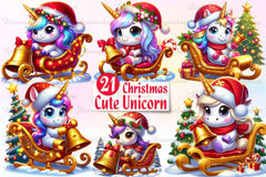 Christmas Cute Unicorn Clipart Bundle - CraftNest - Digital Crafting and Art