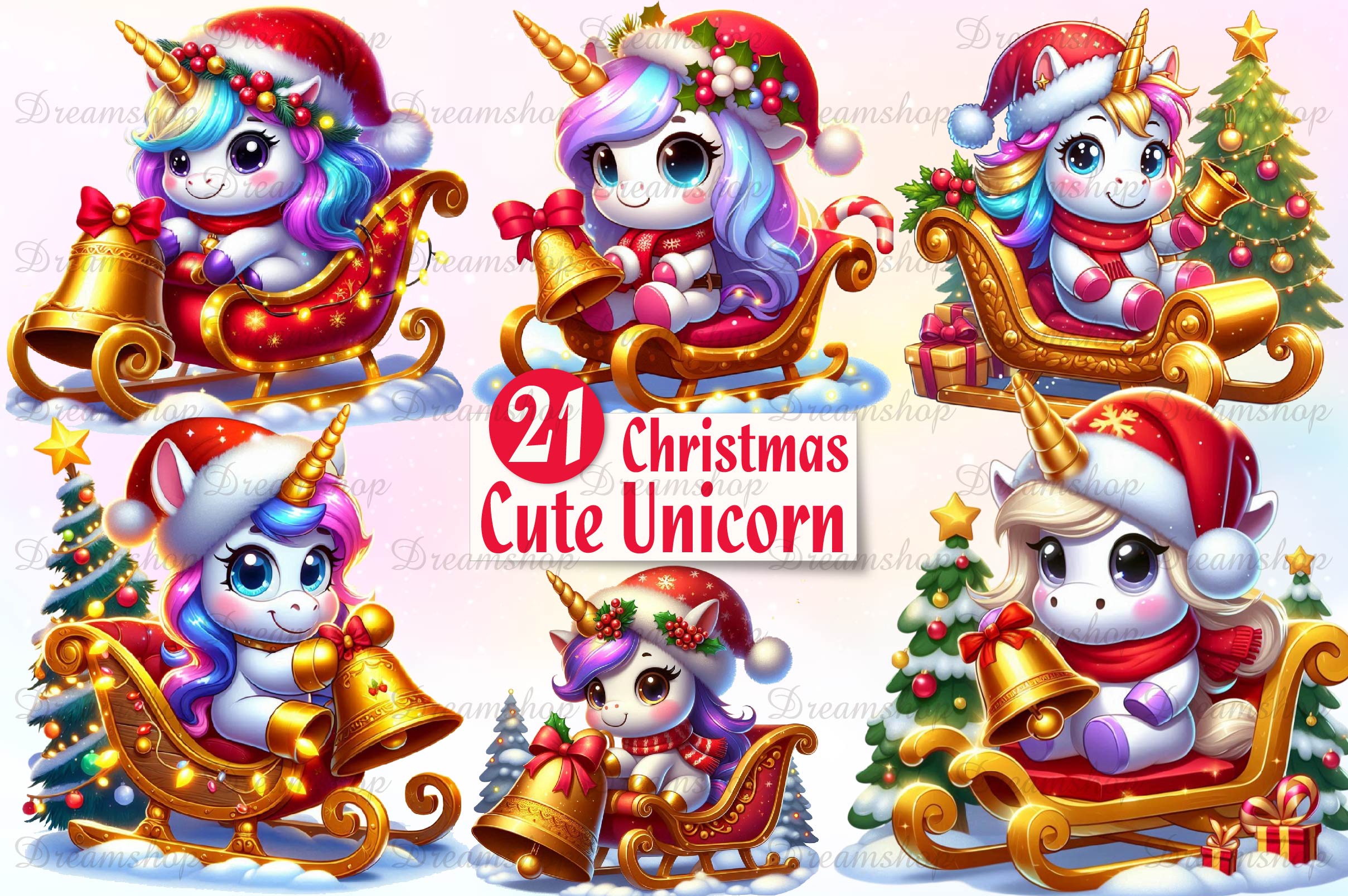 Christmas Cute Unicorn Clipart Bundle - CraftNest - Digital Crafting and Art