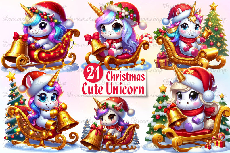 Christmas Cute Unicorn Clipart Bundle - CraftNest - Digital Crafting and Art