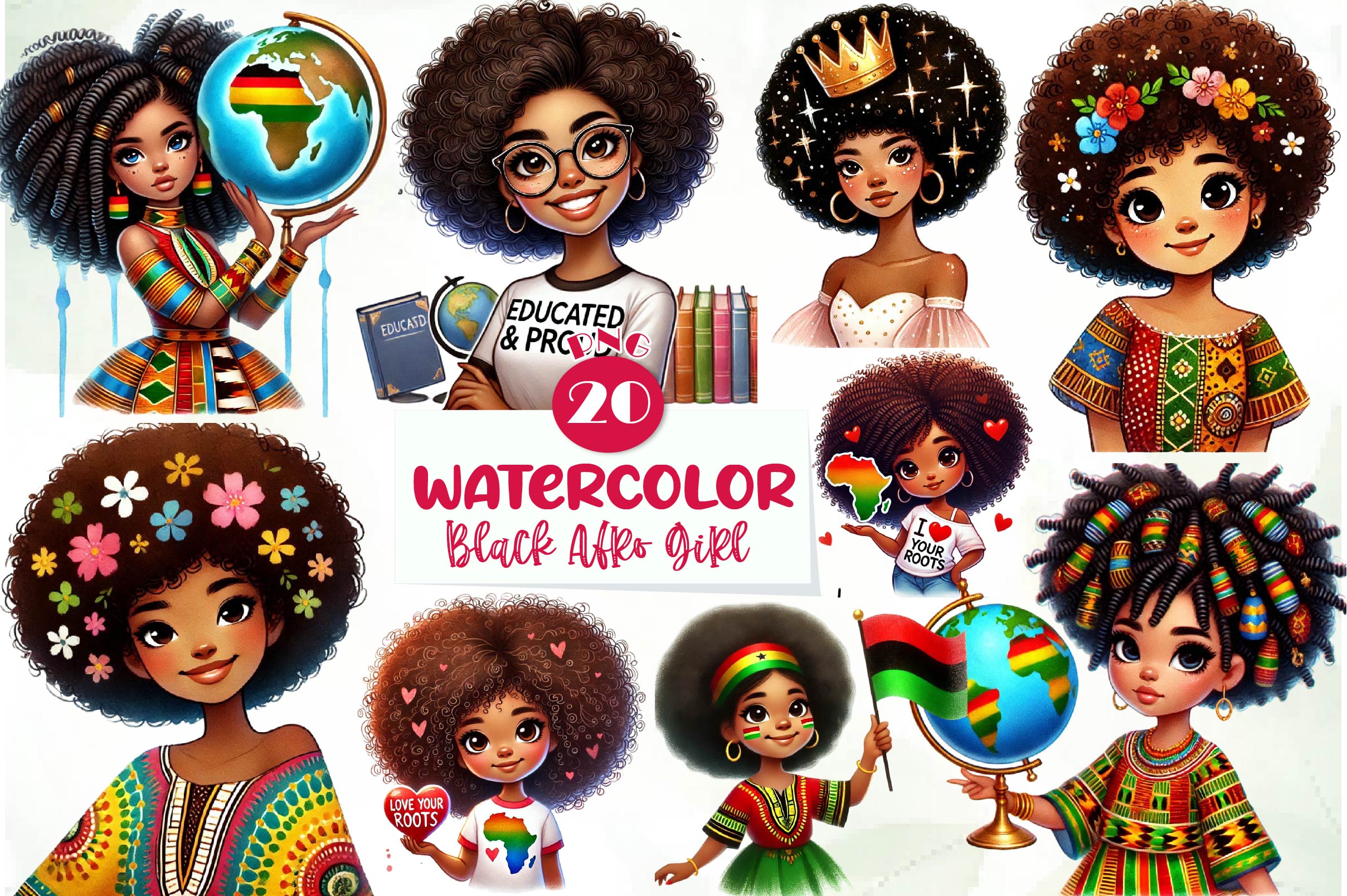 Black History Month Afro Girl Clipart Bundle - CraftNest - Digital Crafting and Art