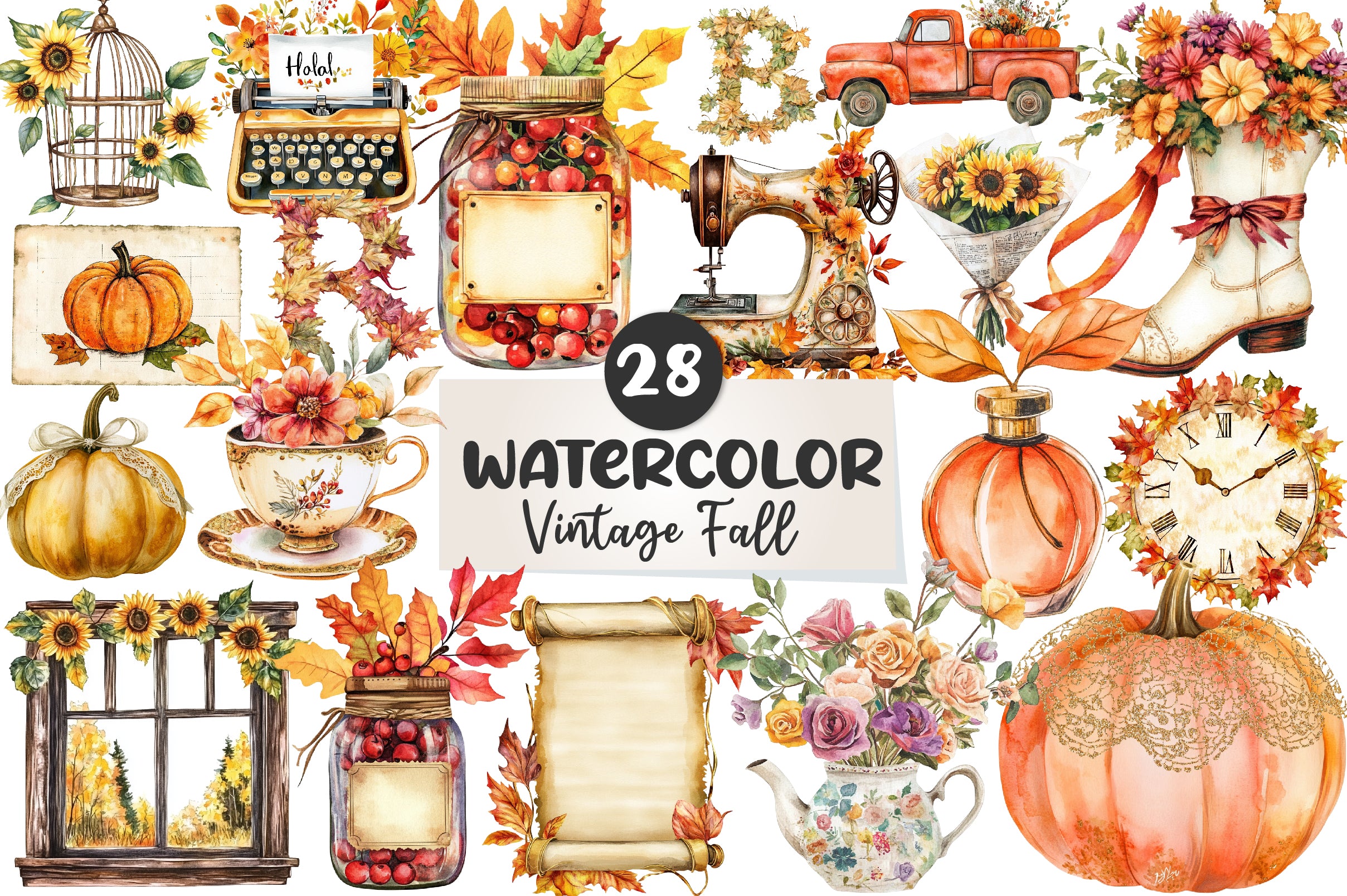 Beautiful Vintage Fall Clipart Bundle - CraftNest - Digital Crafting and Art