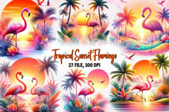 Tropical Sunset Flamingo Clipart Bundle - CraftNest - Digital Crafting and Art