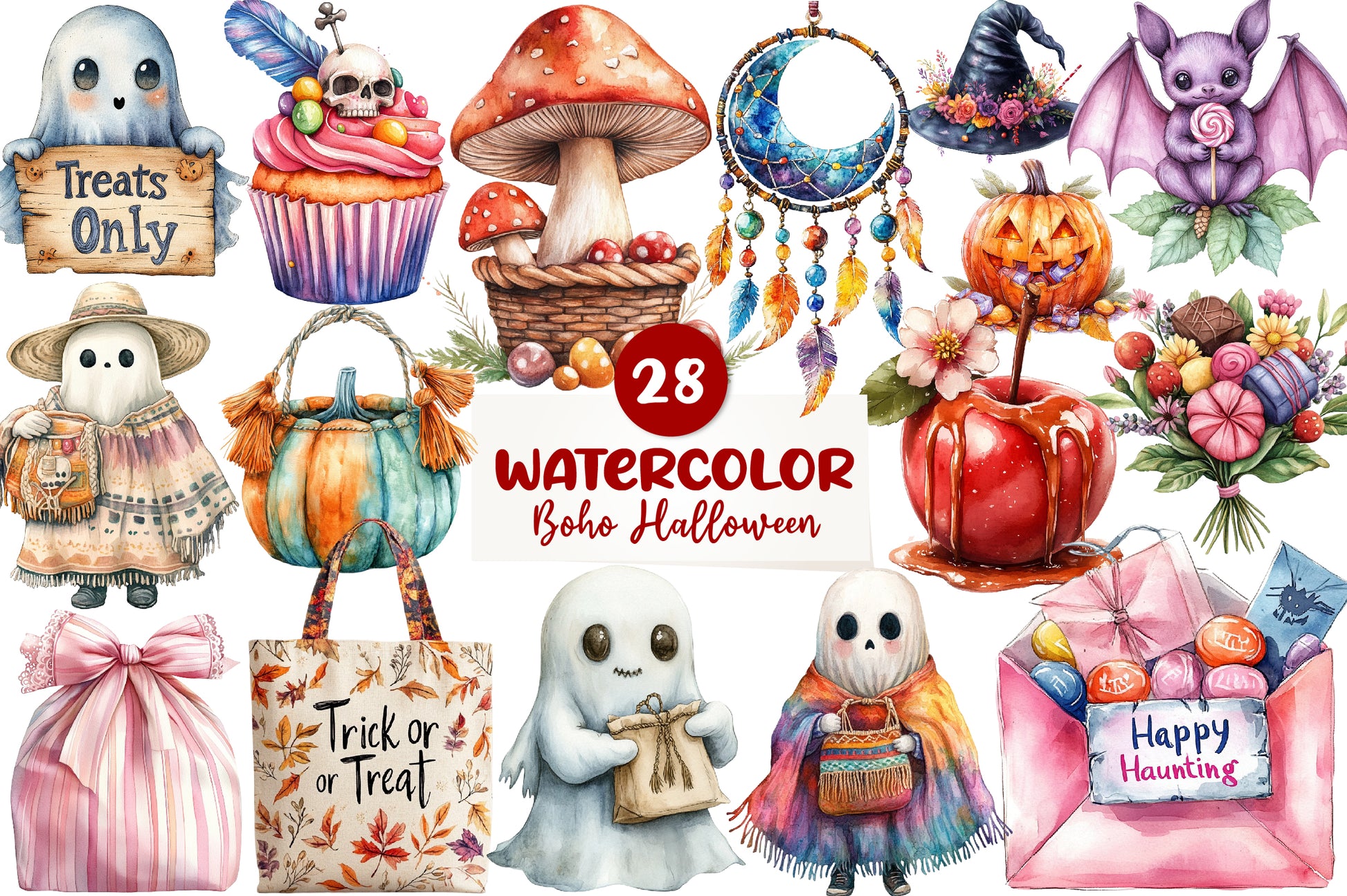 Boho Halloween Trick Or Treat Clipart Bundle - CraftNest - Digital Crafting and Art