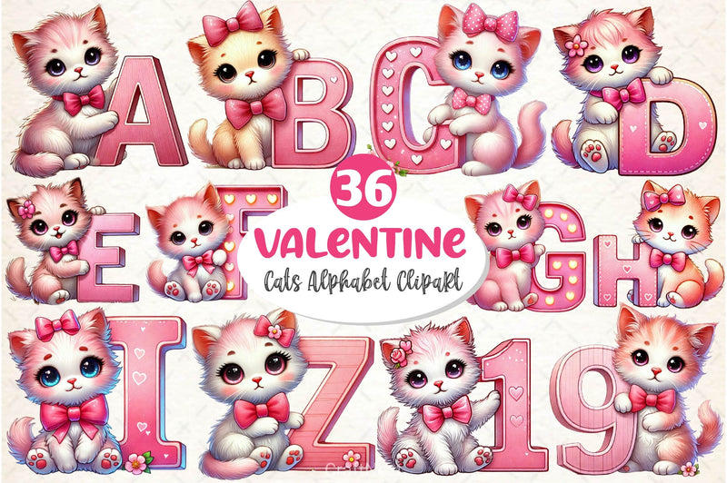 Valentine Cats Alphabet Clipart Bundle - CraftNest - Digital Crafting and Art