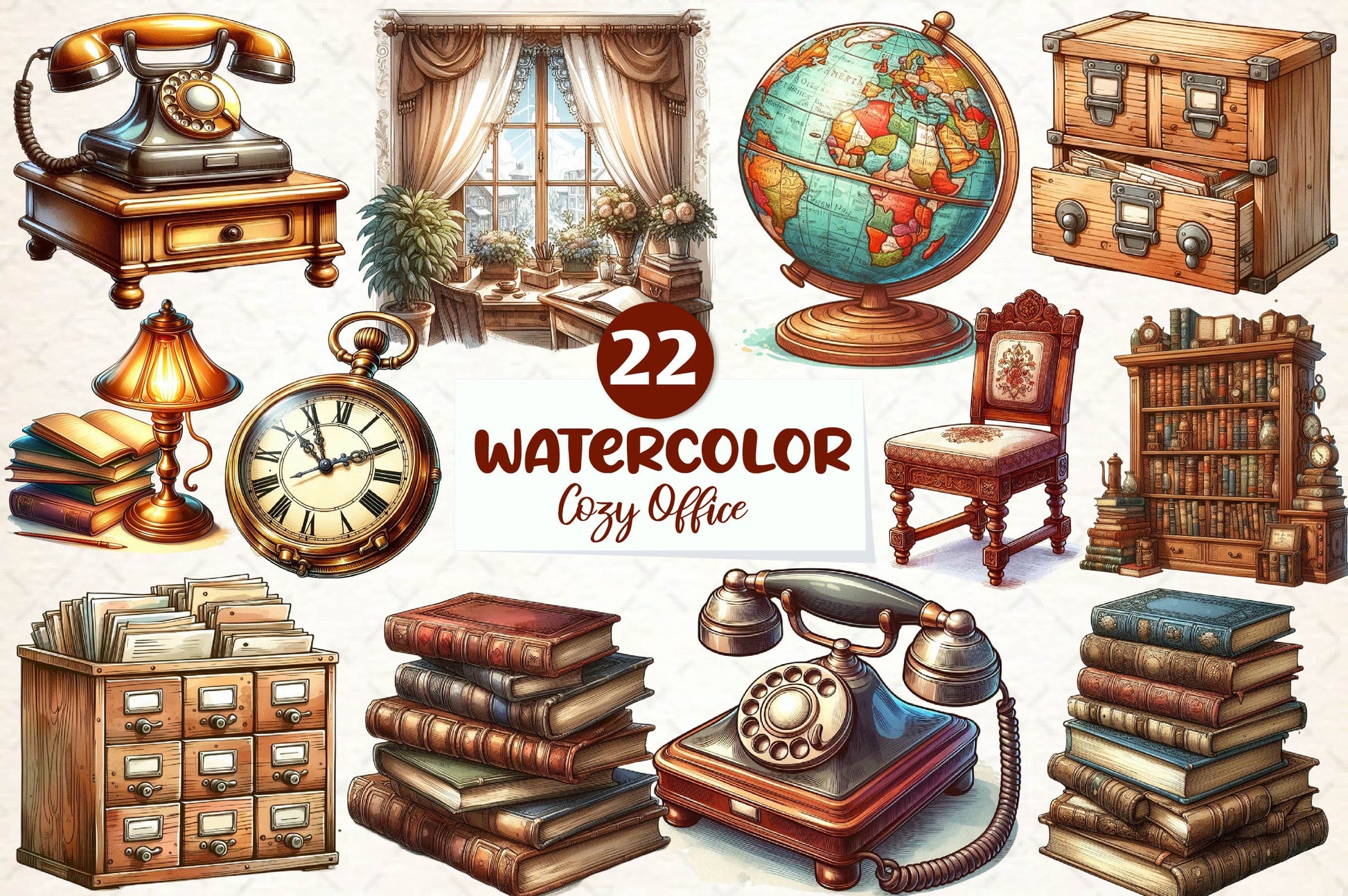 Antique Cozy Office Clipart Bundle - CraftNest - Digital Crafting and Art