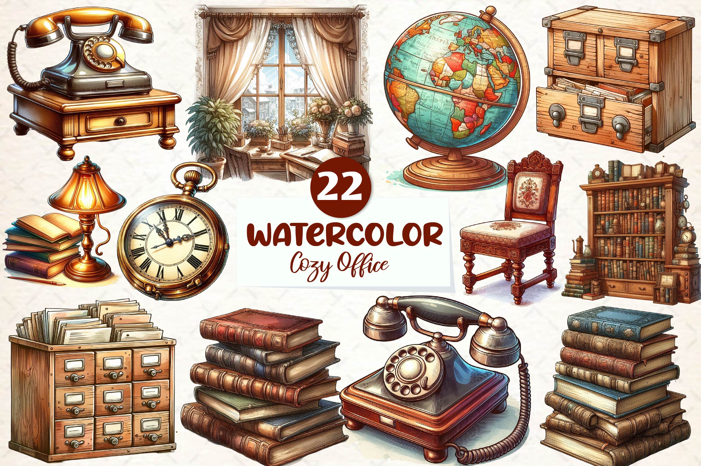 Antique Cozy Office Clipart Bundle - CraftNest - Digital Crafting and Art