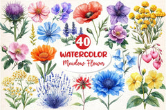 Colorful Meadow Flower Clipart Bundle - CraftNest - Digital Crafting and Art