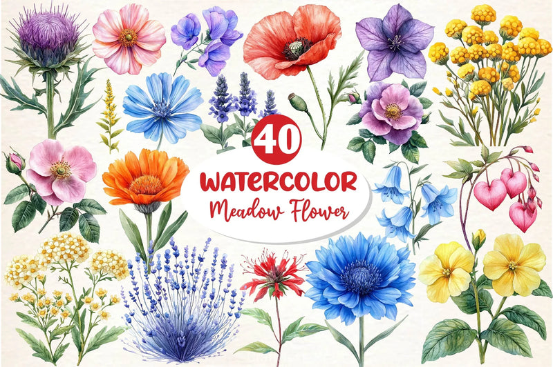 Colorful Meadow Flower Clipart Bundle - CraftNest - Digital Crafting and Art