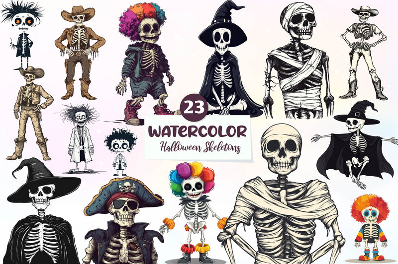 Funny Halloween Skeletons Clipart Bundle - CraftNest - Digital Crafting and Art