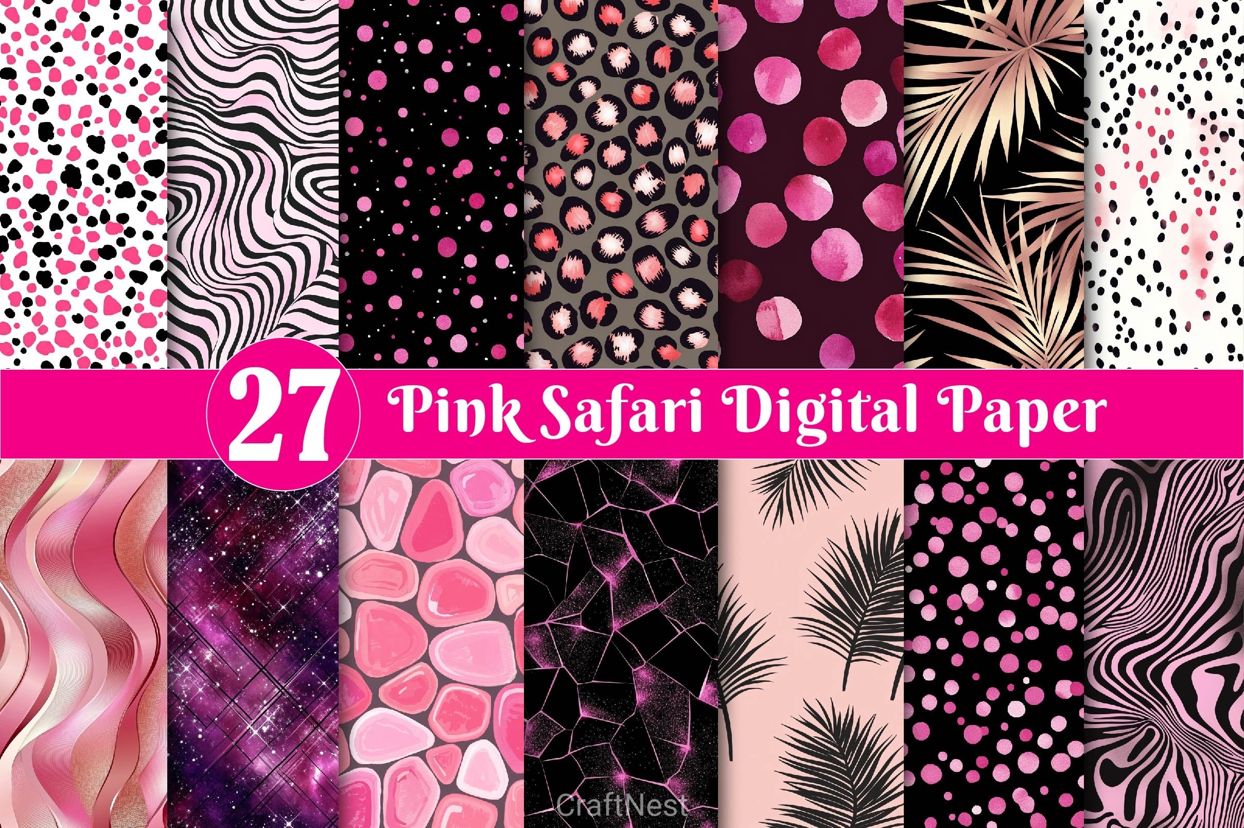 Pink Safari Digital Paper - CraftNest - Digital Crafting and Art