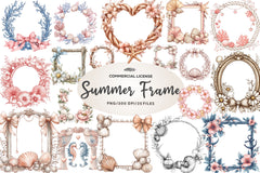 Coquette Coastal Summer Frame Clipart Bundle - CraftNest - Digital Crafting and Art