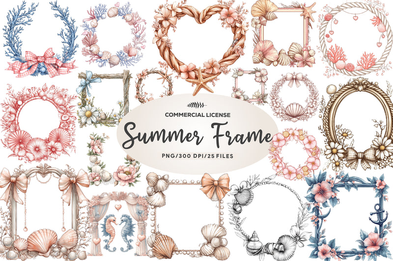 Coquette Coastal Summer Frame Clipart Bundle - CraftNest - Digital Crafting and Art