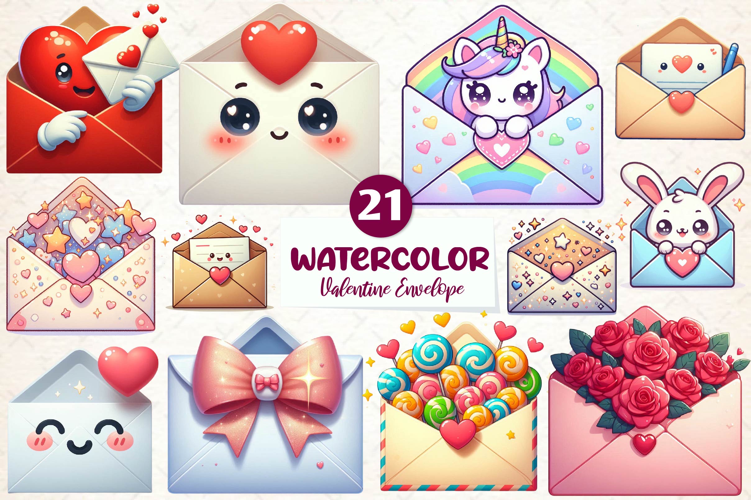 Kawaii Valentine Envelope Clipart Bundle - CraftNest - Digital Crafting and Art