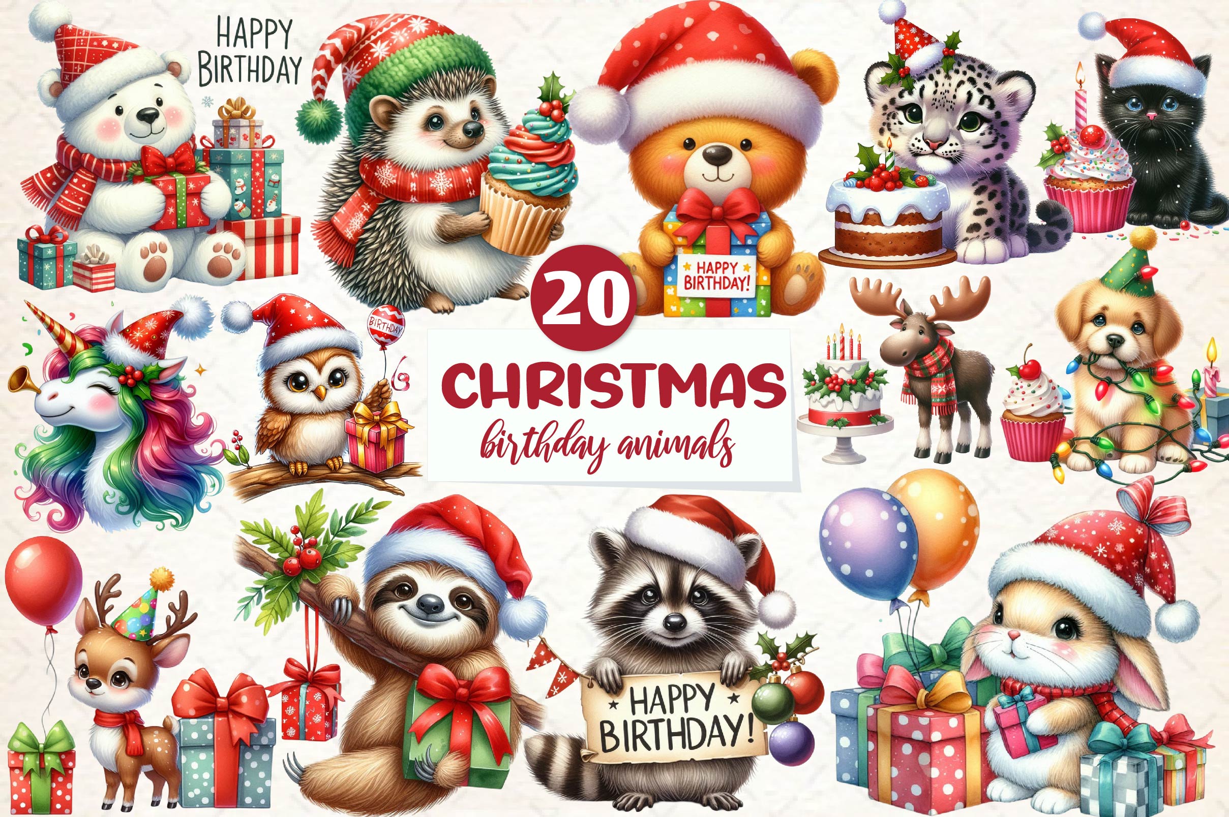 Christmas Birthday Animals Clipart Bundle - CraftNest - Digital Crafting and Art