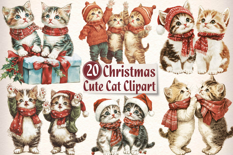 Cat Cute Christmas Clipart Bundle - CraftNest - Digital Crafting and Art