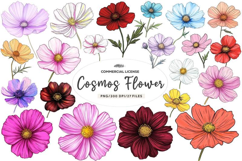 Cosmos Flower Bloom Clipart Bundle - CraftNest - Digital Crafting and Art