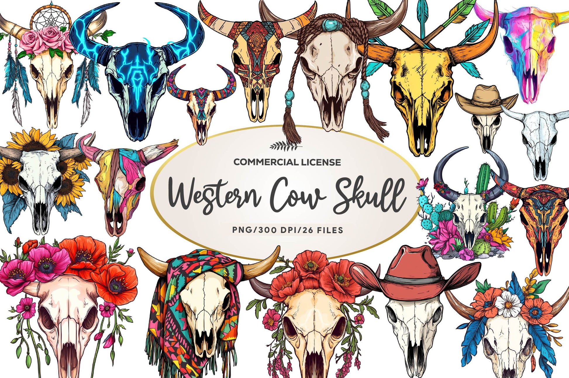 Western Cow Skull Clipart Bundle - CraftNest - Digital Crafting and Art