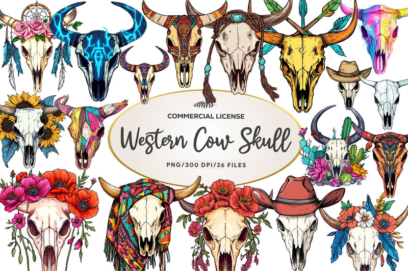 Western Cow Skull Clipart Bundle - CraftNest - Digital Crafting and Art