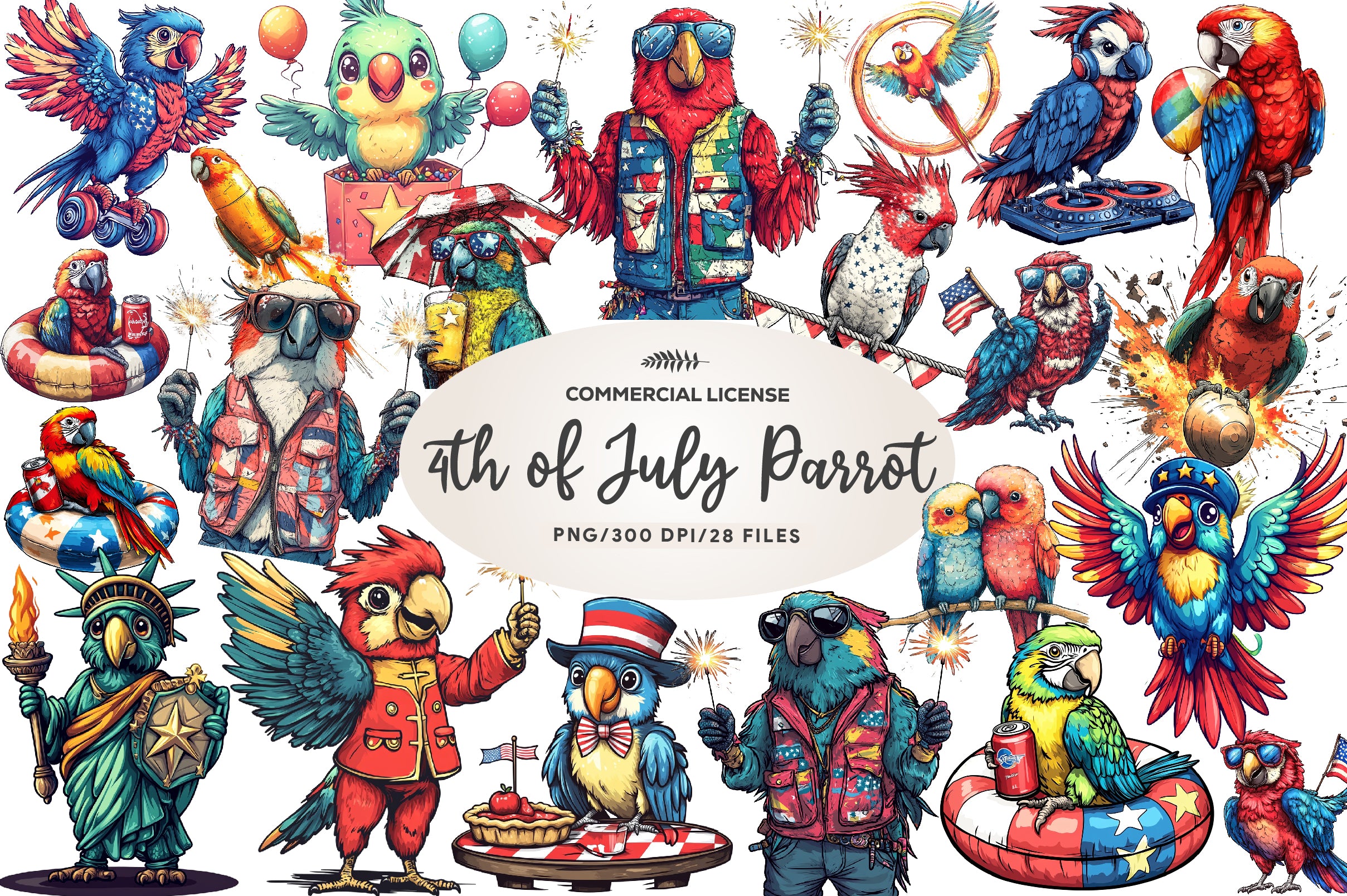 Patriotic 4th Of July Parrot Clipart Bundle - CraftNest - Digital Crafting and Art