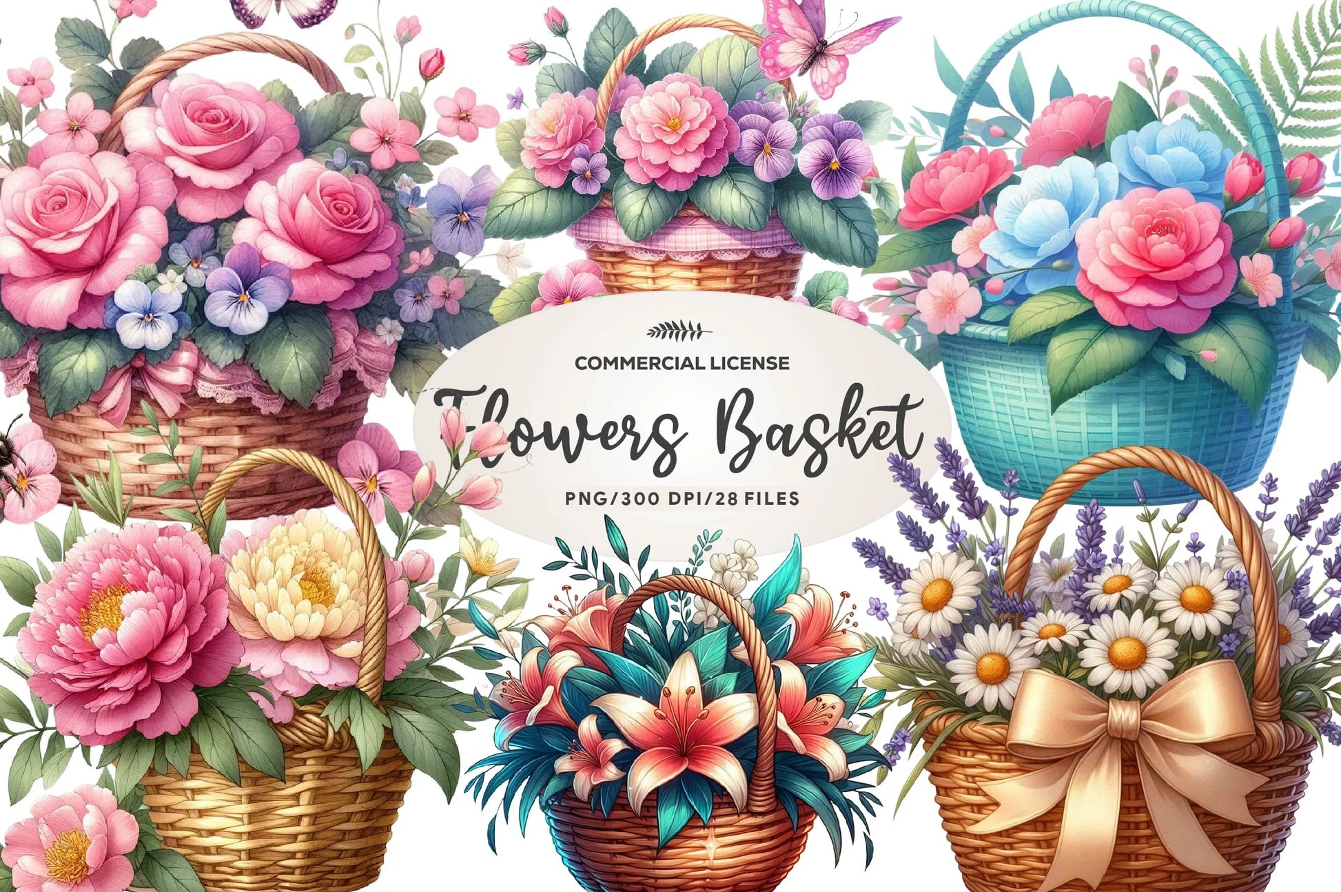 Spring Flowers Basket Clipart Bundle - CraftNest - Digital Crafting and Art