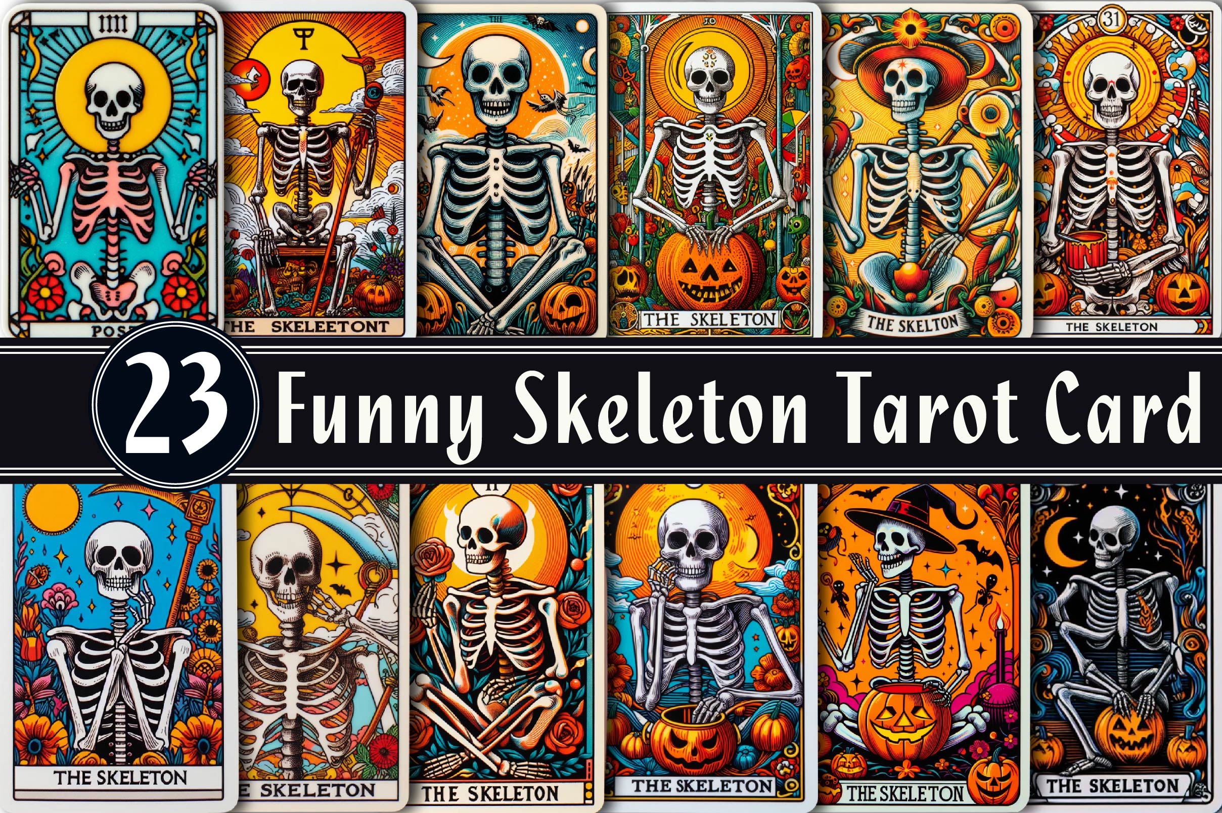 Funny Skeleton Tarot Card Clipart Bundle - CraftNest - Digital Crafting and Art