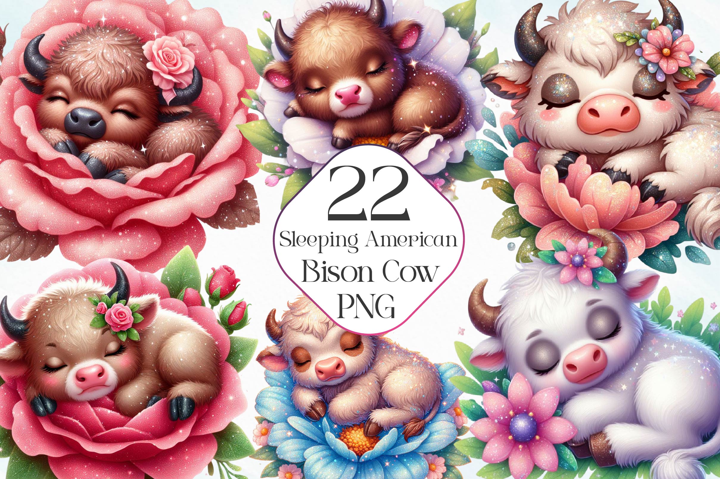 Sleeping American Bison Cow Clipart Bundle - CraftNest - Digital Crafting and Art