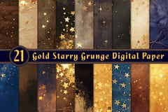 Gold Starry Grunge Digital Paper - CraftNest - Digital Crafting and Art